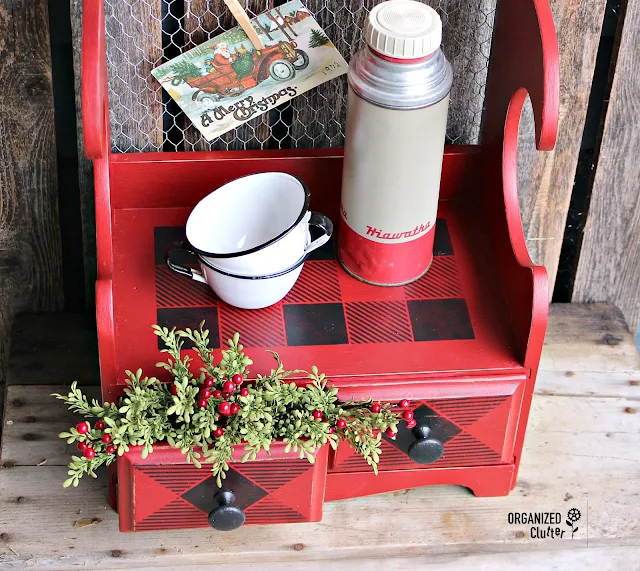 Thrifted Shelf Gets A Buffalo Check Christmas Makeover #stencil #oldsignstencils #upcycle #Christmas #buffalocheck