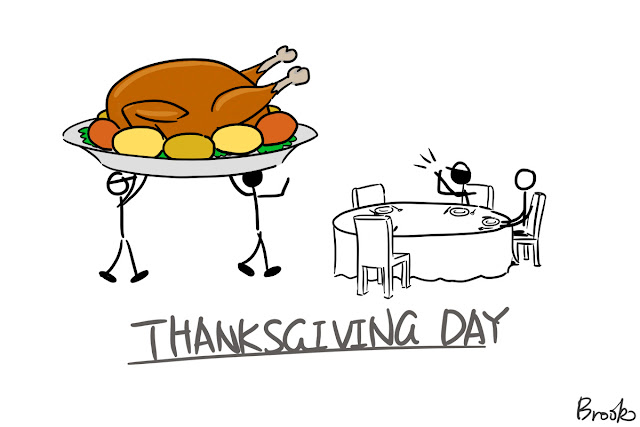 Stickman enjoy thanksgiving turkey with friends