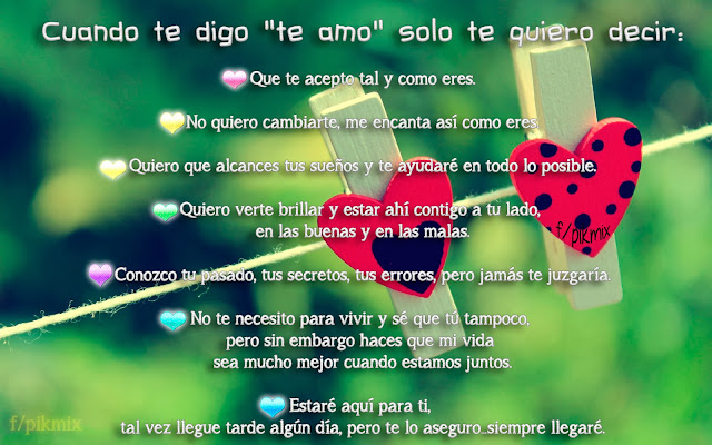 Cuando te digo te amo ● Frases de amor ● corazones, pinzas