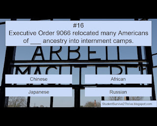 Executive Order 9066 relocated many Americans of ___ ancestry into internment camps. Answer choices include: Chinese, African, Japanese, Russian