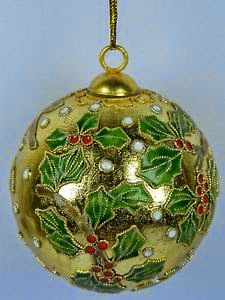 Golden Cloisonne Enamel Ball Home Ornament,Green & Red Floral Pattern