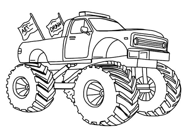 How to draw Monster Truck  in nine steps