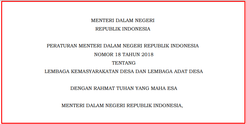 Download Permendagri Nomor 18 Tahun 2018 Tentang Lembaga Kemasyarakatan Desa Dan Lembaga Adat Desa