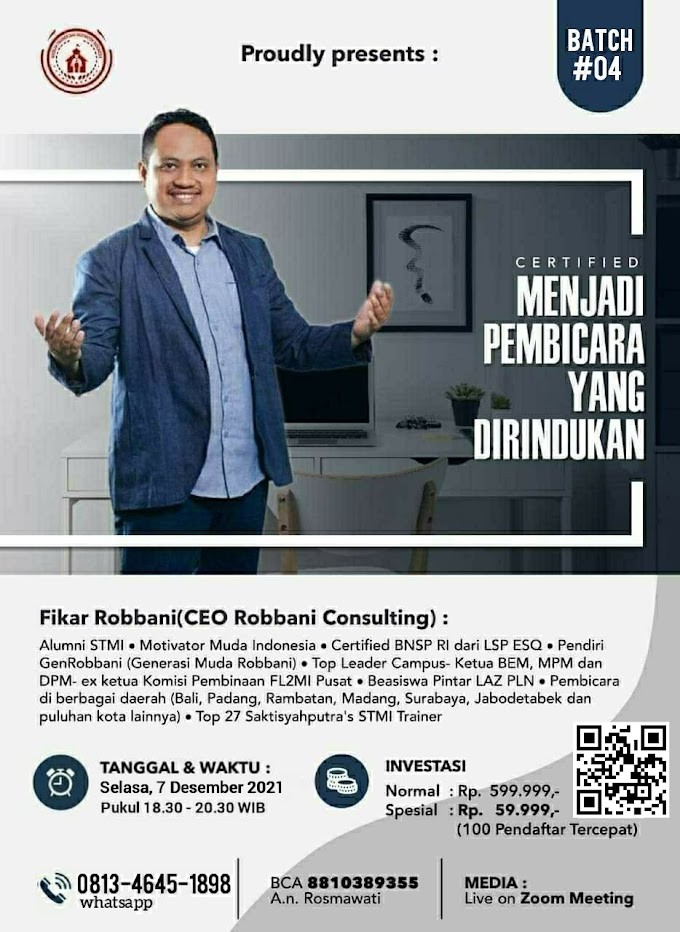 Certified Menjadi Pembicara Yang Dirindukan Batch 4