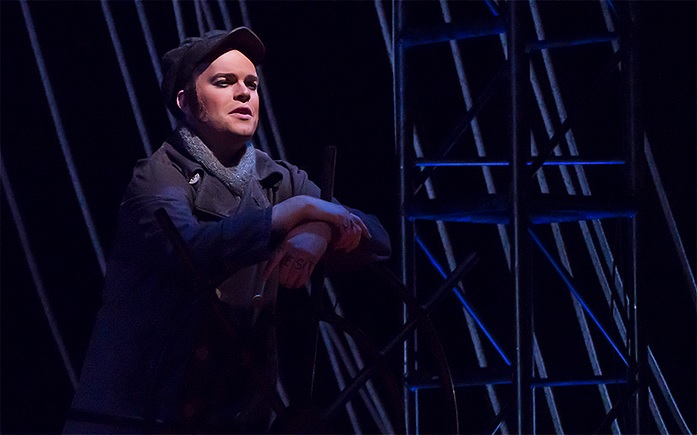 ARTS IN ACTION: Tenor DAVID BLALOCK as Der Steuermann in Virginia Opera's 2016 production of Richard Wagner's DER FLIEGENDE HOLLÄNDER [Photograph by Lucid Frame Productions, © by Virginia Opera]