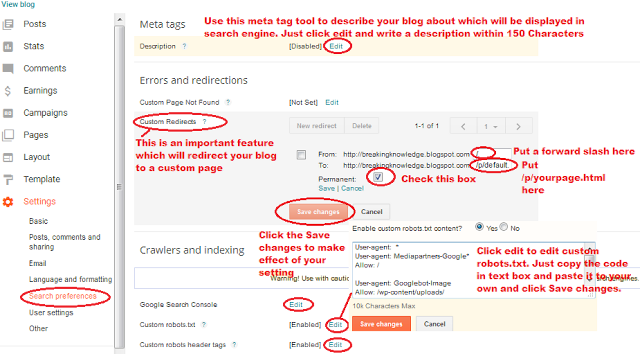 Blogger Search Preference Setting