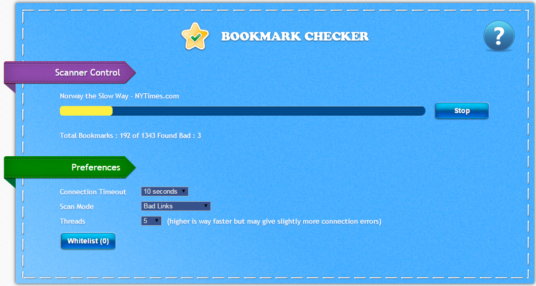 Chrome Bookmark Checker scan in progress