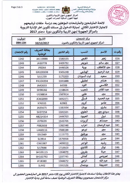 نتائج الانتقاء الأولي لمباراة مسلك الادراة التربوية لجهة العيون الساقية الحمراء دورة دجنبر2017