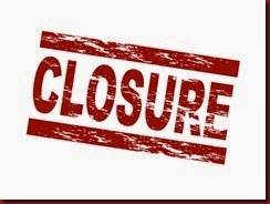 Stylized red stamp showing the term closure. All on white background.