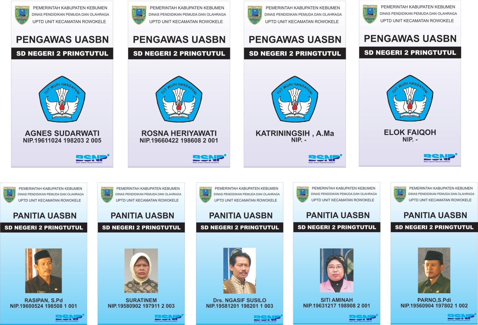 SD NEGERI 2 PRINGTUTUL: Contoh ID Card Panitia dan Pengawas UASBN