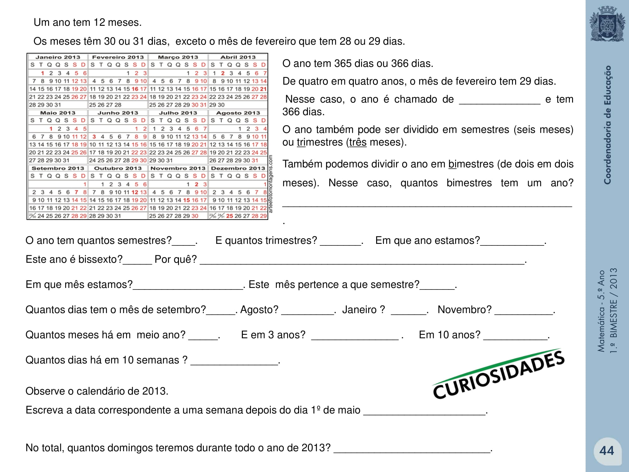 Apostila matemática 5 ano para imprimir