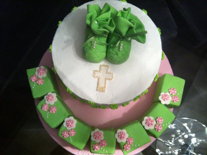 Baptismal Cake Pink and Lime Green Cake