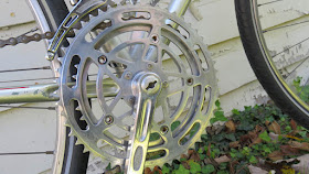 Chainrings of bicycle on white background