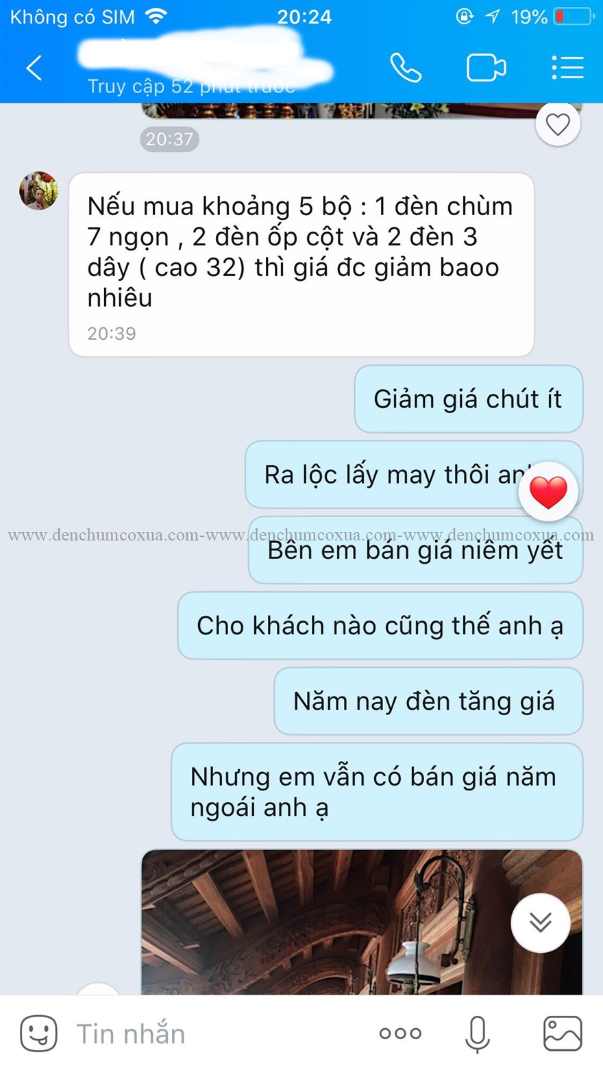 Mua 5 bộ đèn chùm 3 dây cho nhà ngói 5 gian có được giảm giá không?