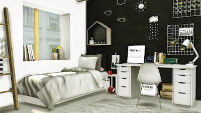 Dormitorio Scandinavian Style para Sims 4