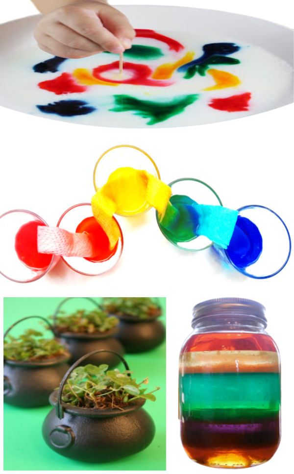 Wow kids of all ages with these fun & magical science experiments perfect for St. Patrick's Day! #stpatricksday #stpatricksdaycraftsforkids #scienceexperimentskids #rainbowexperimentsforkids #growingajeweledrose