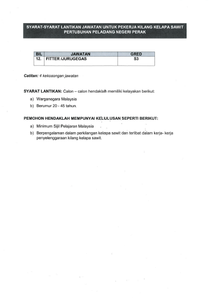 Jawatan Kosong Pertubuhan Peladang Negeri Perak - 01 Jun 2018