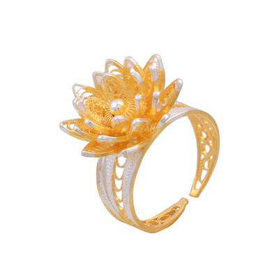 Filigree Two Tone Flower Ring | divinejewelsindia