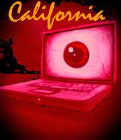 Image of laptop displaying eyeball and text California 