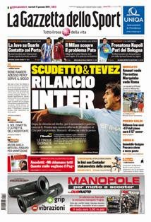 La Gazzetta dello Sport del 17 Gennaio 2012 | ISSN 1120-5067 | TRUE PDF | Quotidiano | Sport
La Gazzetta dello Sport è un quotidiano sportivo italiano, con sede a Milano. Insieme al Corriere dello Sport - Stadio e Tuttosport, è uno dei tre principali giornali sportivi d'Italia. È il primo quotidiano sportivo per numero di lettori nell'Italia centro-settentrionale, ed uno dei maggiori quotidiani italiani per tiratura e diffusione.