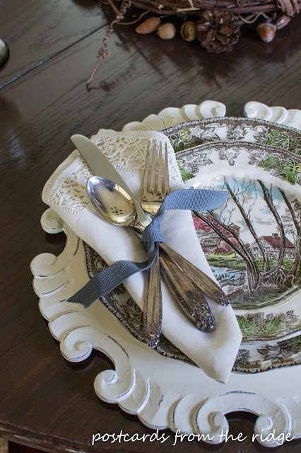 Thanksgiving Tablesetting-Friendly Village- Transferware-Postcards From The Ridge-Treasure Hunt Thursday- From My Front Porch To Yours