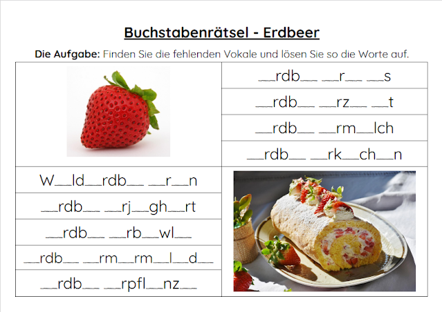 Wörterliste + Rätsel - Wort: Erdbeer