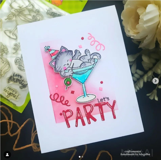 Let's party by Mugdha features Newton Celebrates by Newton's Nook Designs; #inkypaws, #newtonsnook, #partycards, #birthdaycards, #catcards, #cardmaking, #cardchallenge