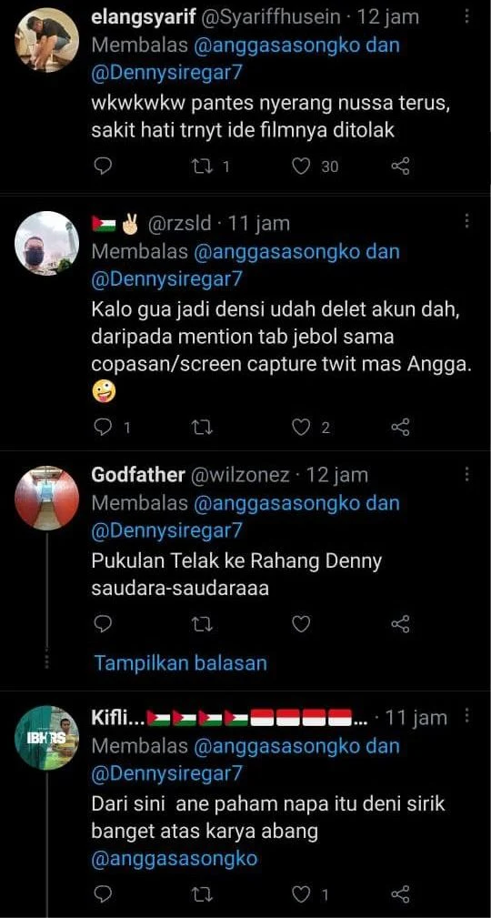 Pegiat media sosial pendukung Jokowi Denny Siregar terlibat saling serang dengan Sutradara WAH KEBONGKAR DEH...!! Produser dan Sutradara Film Nussa Angga Sasongko Ungkap Pernah Tolak Film Denny Siregar Karena Plagiat