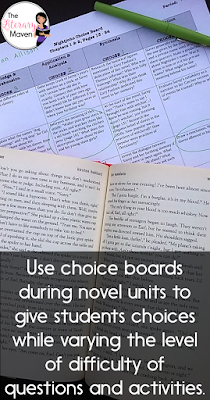 Meet your students' varying needs with motivating student through choice by using choice boards in the classroom to differentiate during novel units, homework assignments, author studies, and other units of study.