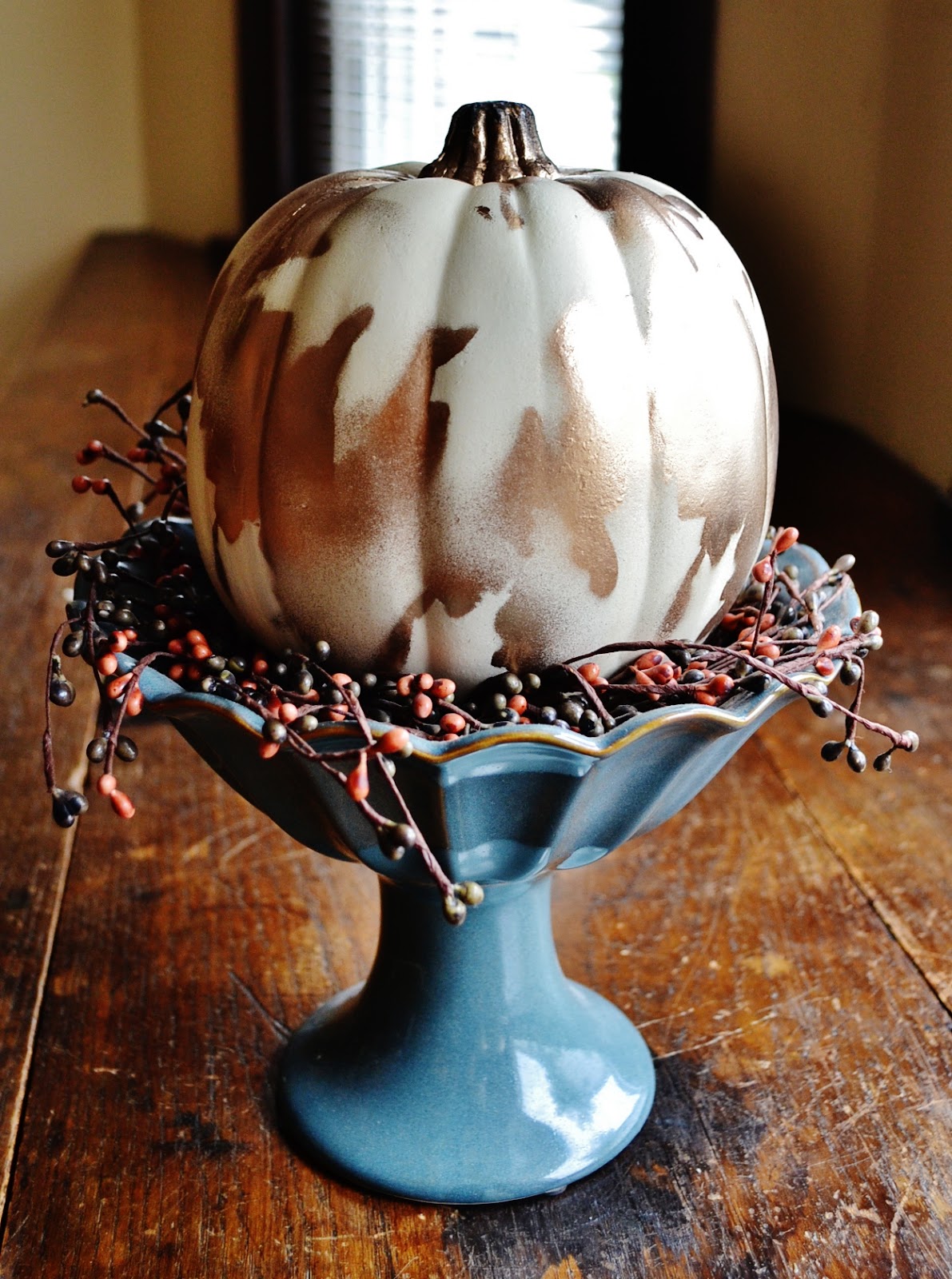 Saints & Scissors: Gilded White Pumpkin Centerpiece