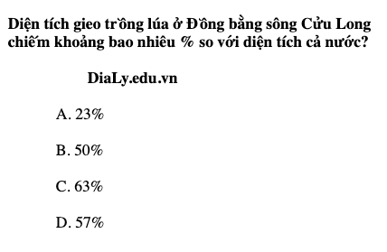 Diện tích gieo trồng lúa ở Đồng bằng sông Cửu Long chiếm khoảng bao nhiêu % so với diện tích cả nước?