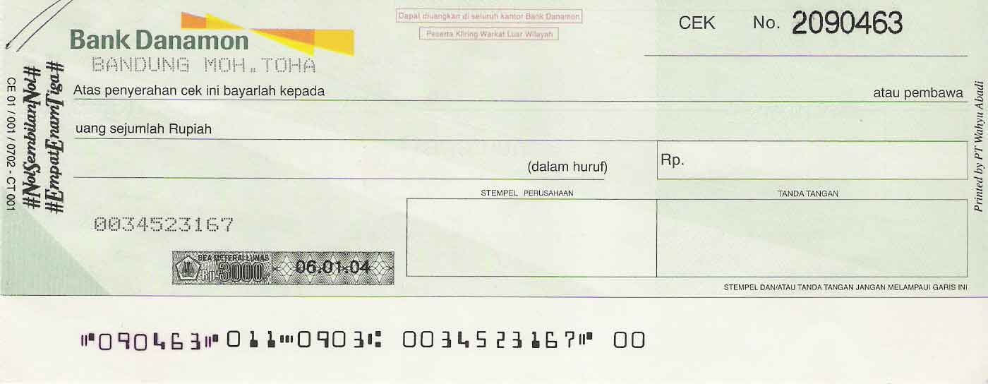 Contoh Cek Bank