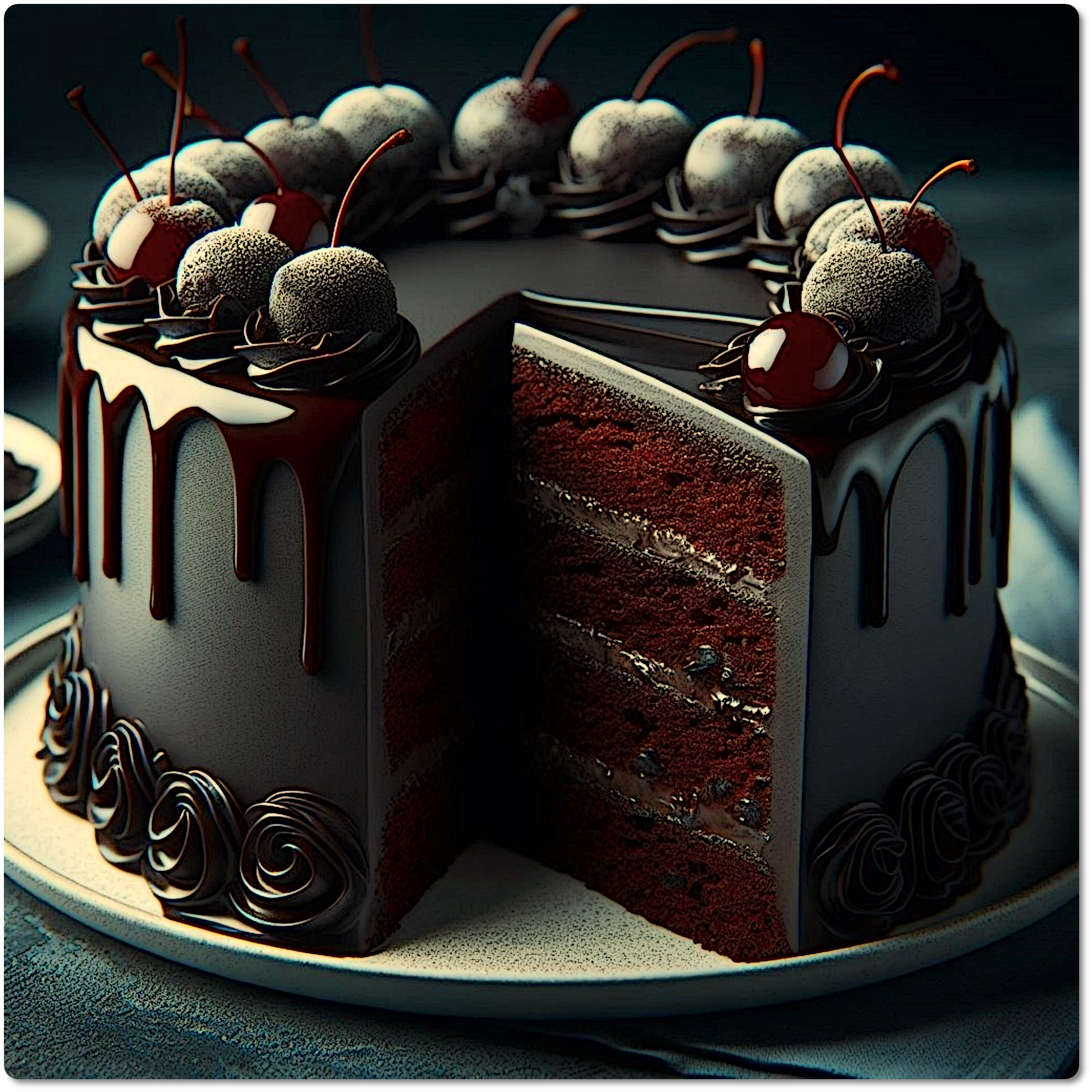 I found out this morning that my cousin is dying. She's been quite sick for the last few years so I'm thinking of her passing as more of a release than a curse. When I Think 'Heather', I think Black Forest Cake. She made them, tall, sloppy and decadent. Go gently Heather.