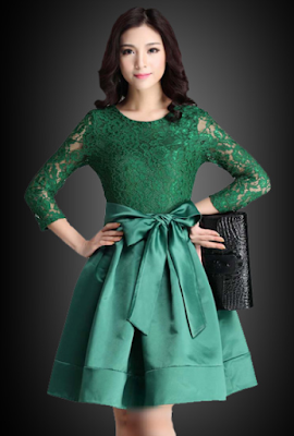 Contoh Dress Brokat Untuk Pesta Hijau Tosca