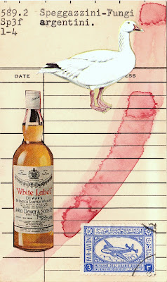 Walt Whitman Song of Myself library card goose airmail postage stamp dewars white label scotch bottle Dada Fluxus mail art collage