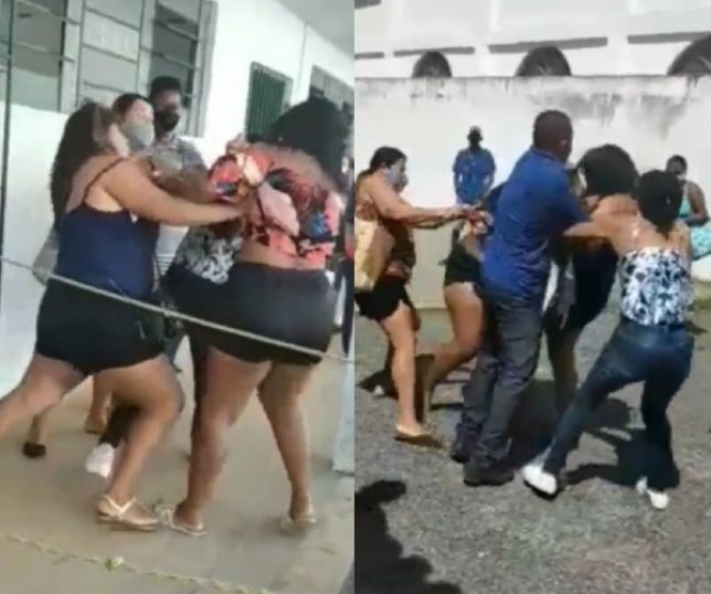 Esposa encontra marido e suposta amante em fila para vacinação e gera muita pancadaria, puxões de cabelo e roupa rasgada. VEJA VÍDEO