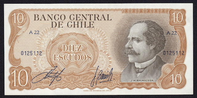 Chile Banknotes 10 Escudos banknote 1975 Jose Manuel Balmaceda