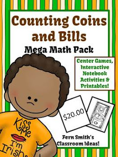 St. Patrick's Day Math Center Games & Printables Money Counting Coins and Bills Bundle