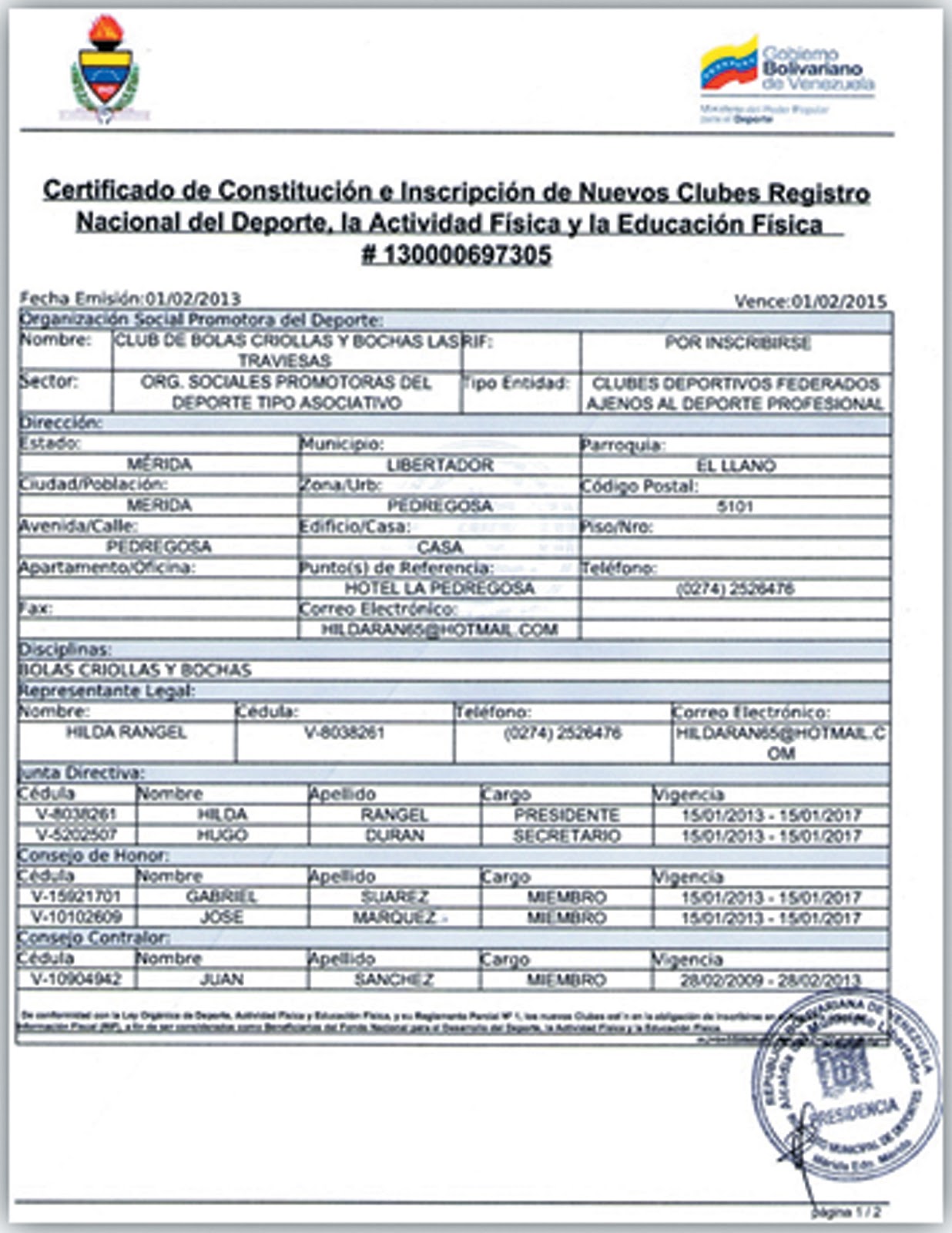 Certificado de inscripción de cédula