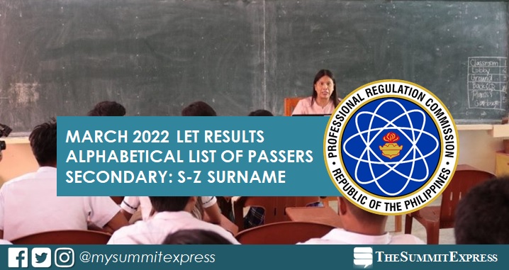 S-Z Passers LET Result: March 2022 Secondary
