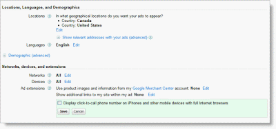 Google Adwords Click To Call Settings