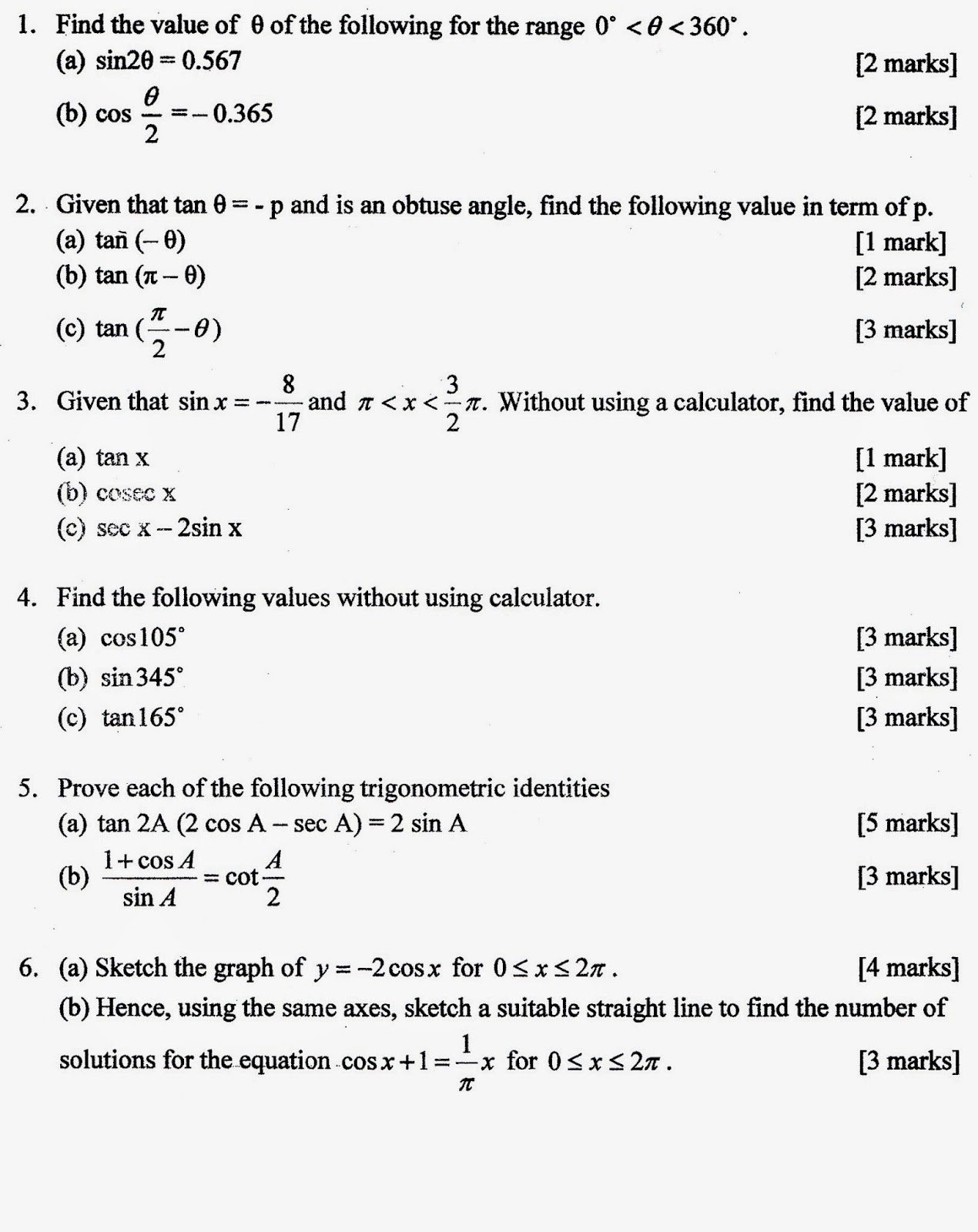 KSKhaw (分享者,许景程): Additional Mathematics Exam / Test : Form 5