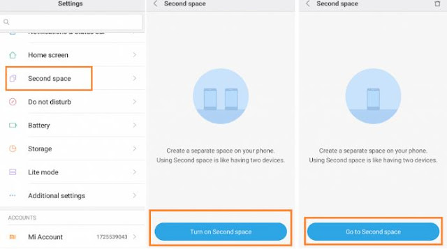 cara mengaktifkan second space di hp Xiaomi MIUI 8/9