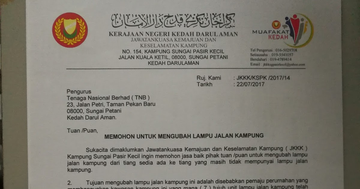 Jkkk Kampung Sungai Pasir Kecil Mukim Sungai Petani Kedah Darul Aman Pemasangan Pemindahan Lampu Jalan Kampung Sg Pasir Kecil