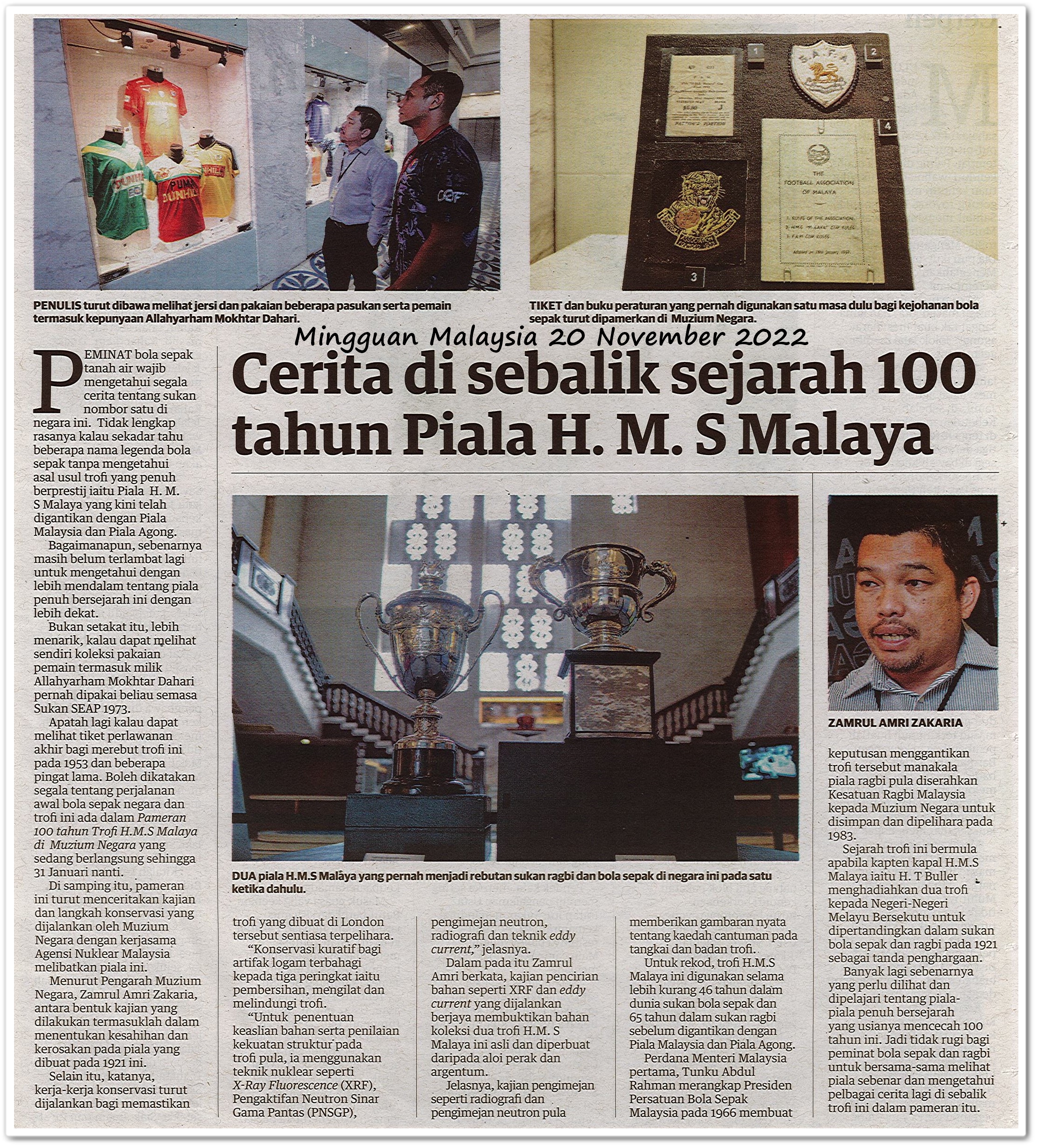 Cerita di sebalik sejarah 100 tahun Piala H.M.S. Malaya - Keratan akhbar Mingguan Malaysia 20 November 2022