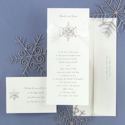 Luxurious White Wedding Invitations With Snowflake Ornament