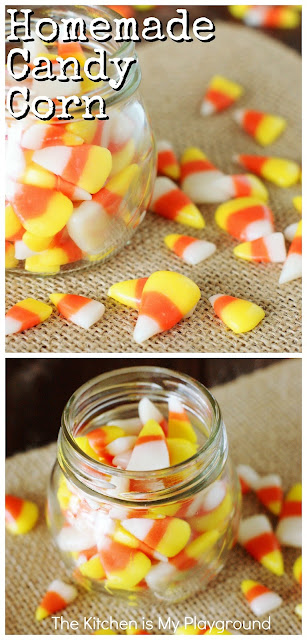 Homemade Candy Corn ~ Make your very own version of this iconic Halloween candy! Step-by-step photos and directions on how to make homemade candy corn. #candycorn #homemadecandycorn #Halloween #Halloweencandy  www.thekitchenismyplayground.com