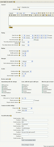 Screenshot of the Moodle quiz settings form.