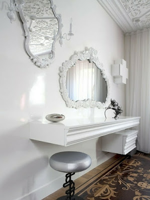 white classic wall dressing table design idea