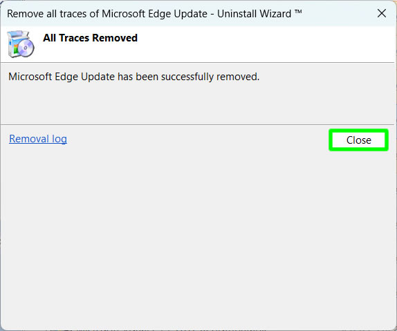 microsoft edge update successfully removed using uninstall tool